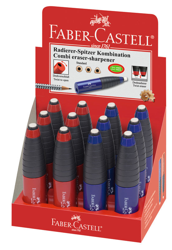 Faber-Castell Spitzer – manuell, 1-Loch, mit Behälter, für Blei- und Buntstifte, Kunststoff, assortiert