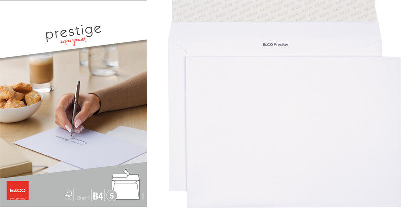 Elco Couvert B4, ohne Fenster, selbstklebend, weiss, 120 g/m² – 5 Stk.