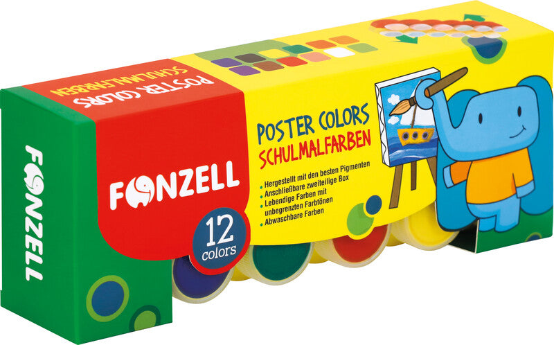 Fonzell Deckfarbkasten – 12 Farben, sortiert