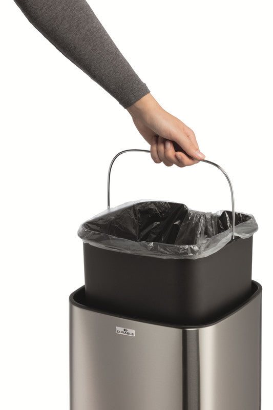 Durable Abfallcontainer – 21 l – mit Deckel – Edelstahl – Ø 270 × H 570 mm