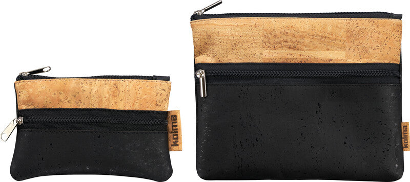 Kolma Reissverschlusstasche – Kork, Schwarz/Braun – mit Mini, 80×130 mm