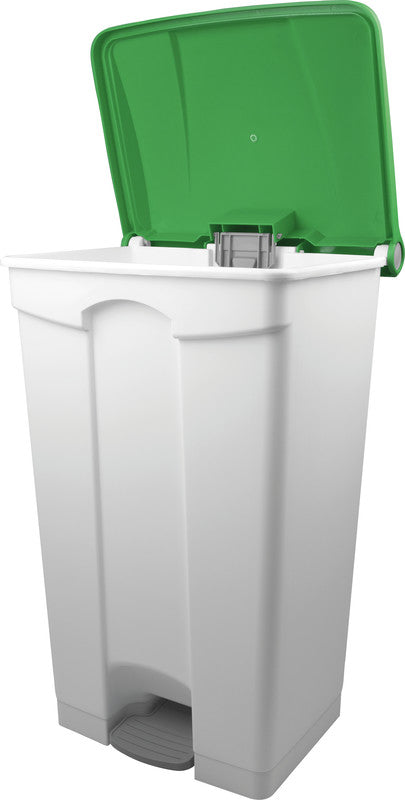 Helit Abfallcontainer the step – 90 l, mit Deckel, Kunststoff, weiss – B × H × T 500 × 830 × 410 mm