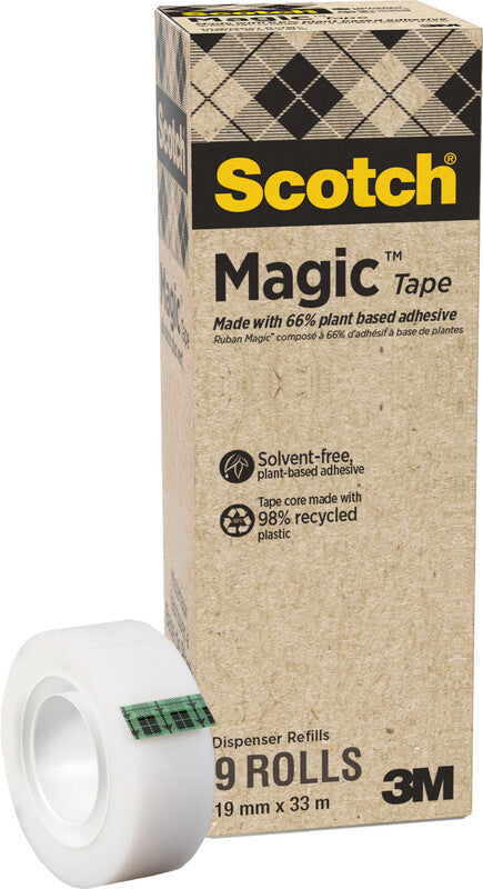 Scotch Klebeband Magic 900 – permanent, matt, Zelluloseazetat, 19 mm × 33 m, transparent, 9 Rollen