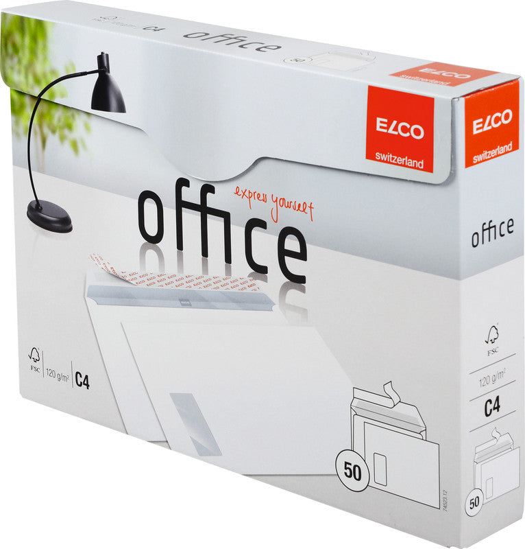 Elco Couvert C4, Fenster links, Haftklebung, hochweiss, 120 g/m², mit Innendruck – 50 Stk.