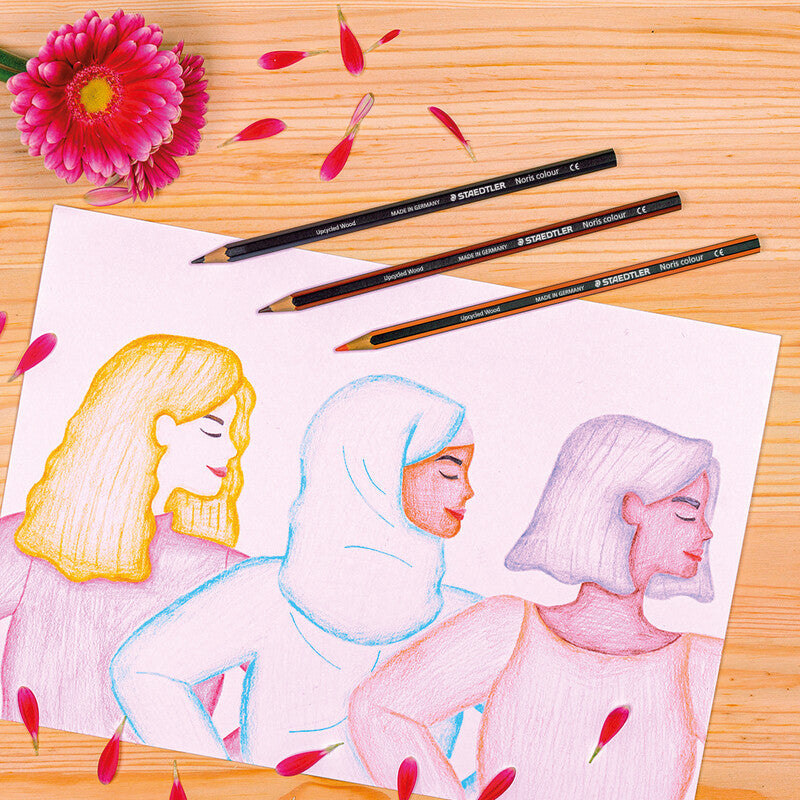 Staedtler Noris colour Upcycling Farbstifte-Set – 12 Farben, Sechskant, Kartonetui, People of the World