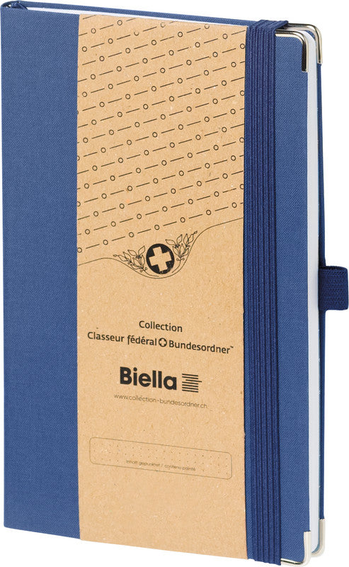 Biella Notizbuch, 125 × 195 mm, punktkariert, Fadenheftung, 192 Seiten, 90 g/m² – dunkelblau