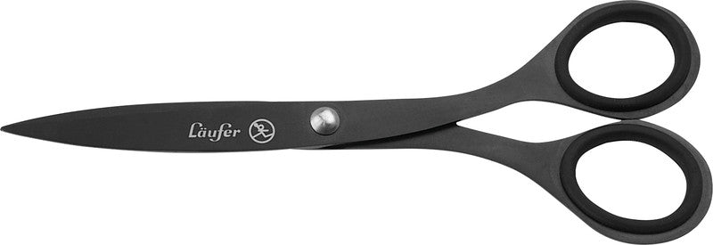 Laufer Universalschere – 17,0 cm, titanbeschichtet, spitz, Gummi, schwarz