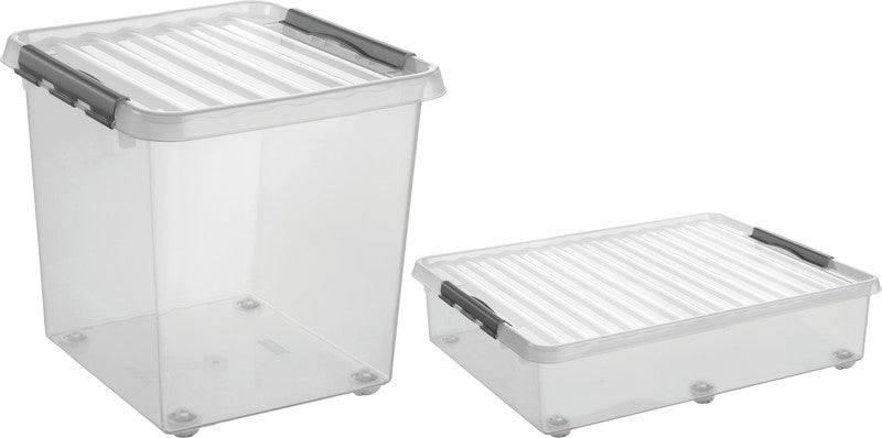 Helit die q-line Aufbewahrungsbox 18 l – mit Rollen, stapelbar, 400 × 200 × 400 mm, transparent, Kunststoff (P)