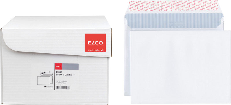 Elco Couvert B5 (250 × 176 mm), ohne Fenster, haftklebend (Optifix), weiss, 120 g/m², Papier – 250 Stk.