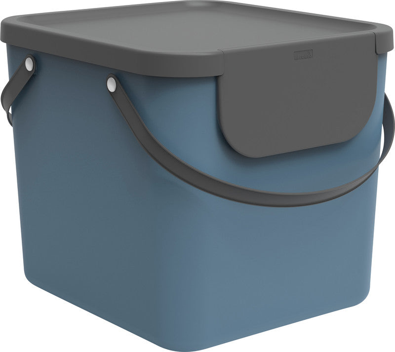 Rotho Abfallcontainer – 40 l – mit Deckel – Kunststoff, Horizon Blau – B × H × T 358 × 340 × 400 mm