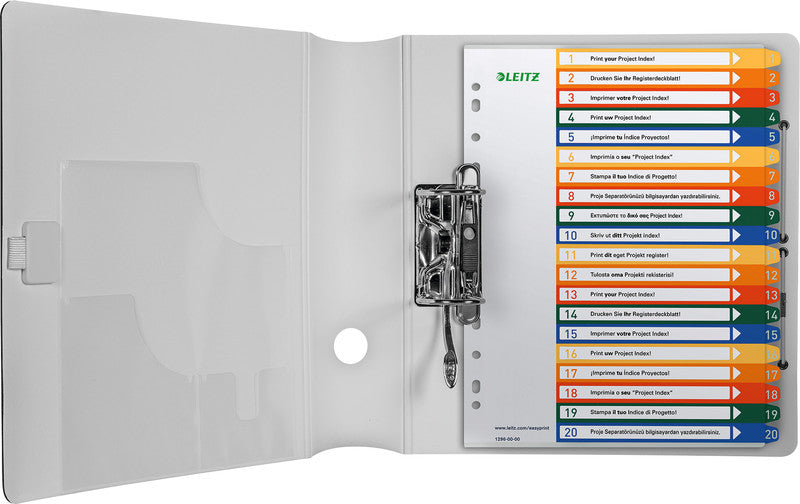 Leitz Register – A4, 20-teilig, PP, farbig, vorgedruckt, 11-fach Lochung, für Zeigebuchtaschen