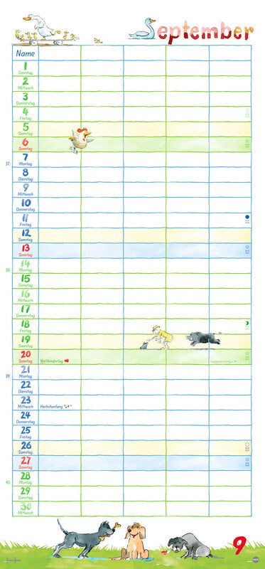 Heye Familienplaner Helme Heine – für Familien – 5 Spalten – Deutsch – 2026 – Spiralbindung – 21 × 45 cm