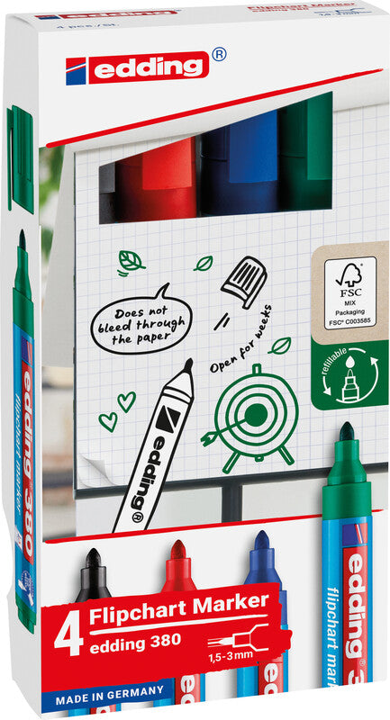Edding Flipchart-Marker – Rundspitze 1-5 mm – 4er-Set – sortiert