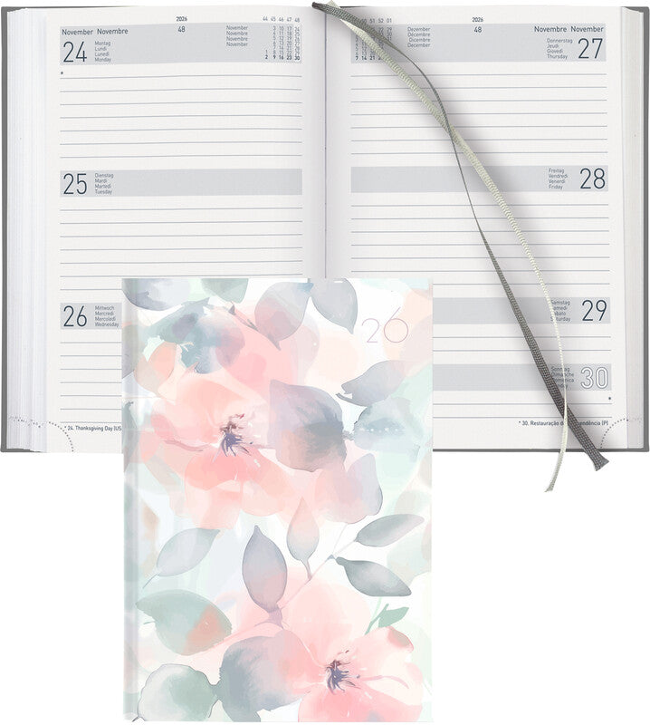 Biella Dispo Term Trend Agenda – 1 Woche/2 Seiten, gebunden, 14,5 × 20,5 cm, 2026, Floral, FSC