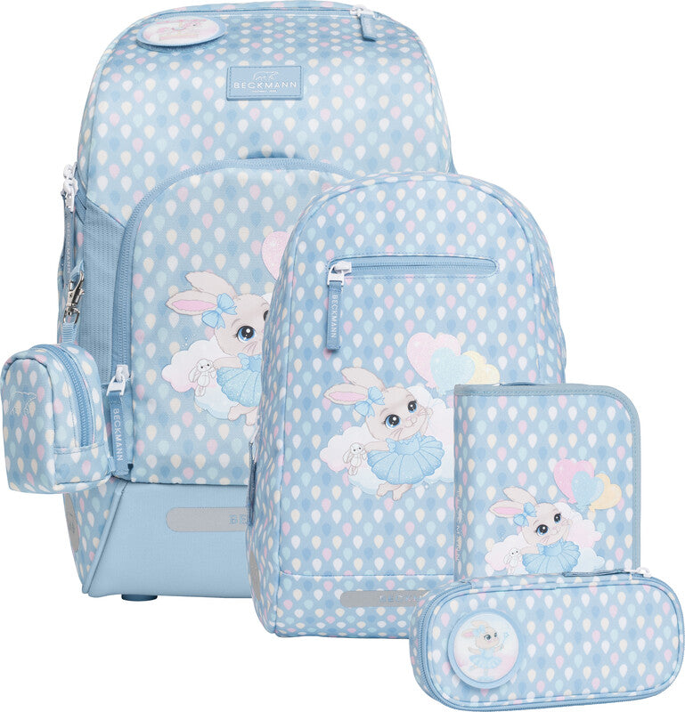 Beckmann Active Air Flx – Schulrucksack-Set 6-teilig, Blue Bunny, 20–25 l, 26×39×22 cm, mit Wendetasche