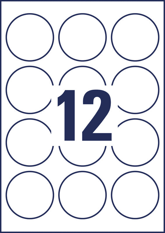 Avery Etiketten A4 Ø 60 mm – Papier – permanent haftend – Laser/Inkjet – 12 pro Blatt, 100 Blätter (1'200 Stk.)