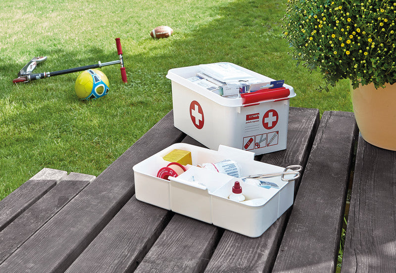 Helit die q-line Aufbewahrungsbox 6 l – mit Tragegriff, stapelbar, 300 × 145 × 200 mm, weiss, Kunststoff