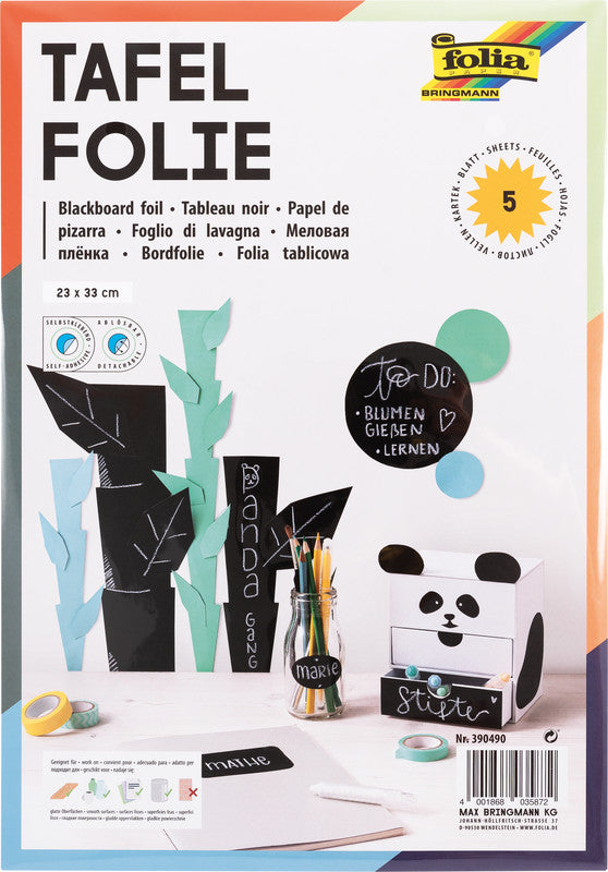 Folia Tafelfolie Bogen – Schwarz, selbstklebend, 230 × 330 mm, 5 Bogen
