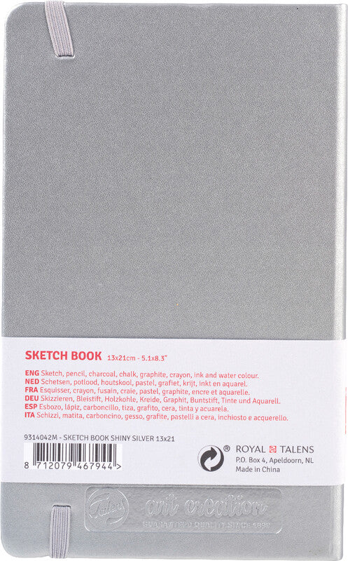 Talens art creation Talens Skizzenbuch – 13 × 21 cm – 140 g/m² – Hardcover, mit Gummiband – 160 Seiten – Silber glänzend