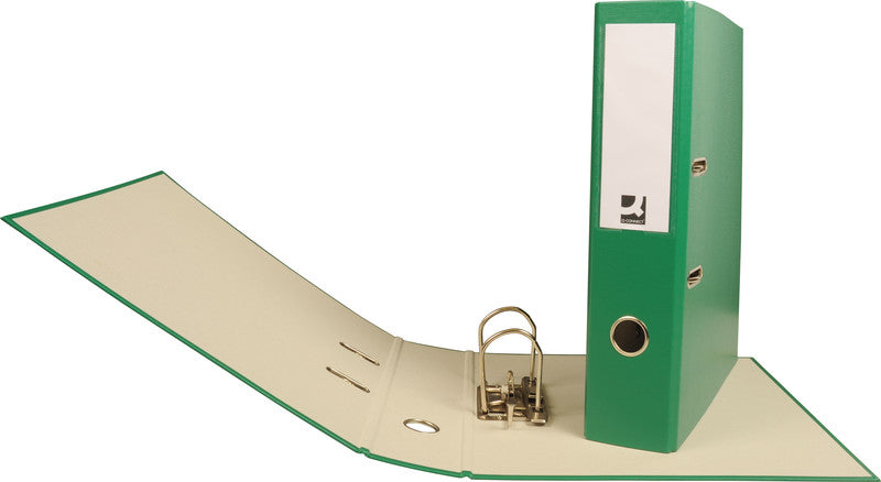 Q-connect Ordner – A4 hoch – 2-Ring Hebelmechanik, Rücken 70 mm – grün, mit Niederhalter, mit Griffloch, FSC