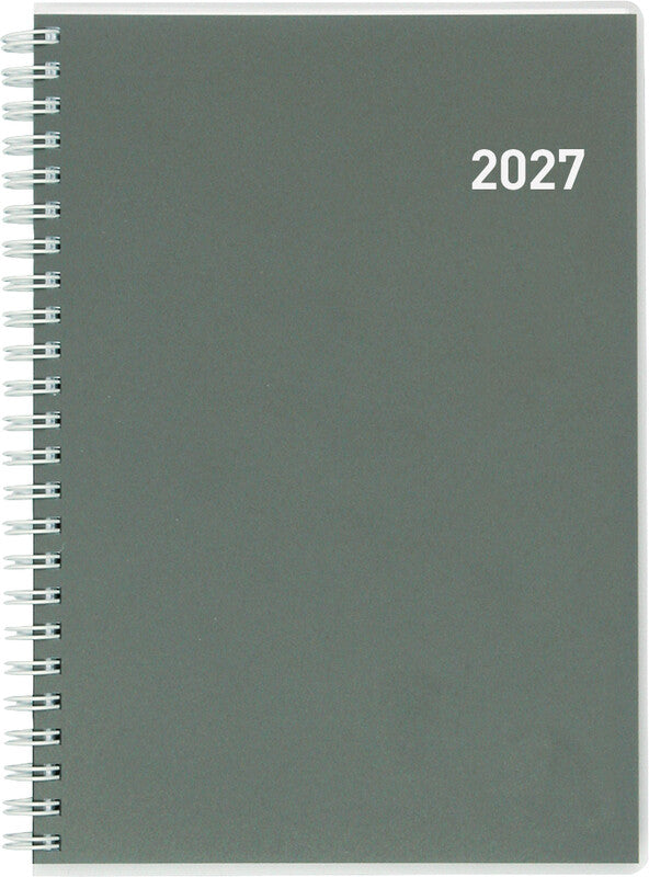 Biella Terminia Agenda – 1 Woche/2 Seiten, Wire-O, 14,5 × 20,5 cm, 2026, mehrsprachig, grau, FSC