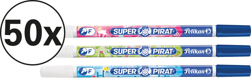 Pelikan Super Pirat Tintenlöscher – fein, blau, für Linkshänder, Packung, 50 Stk.
