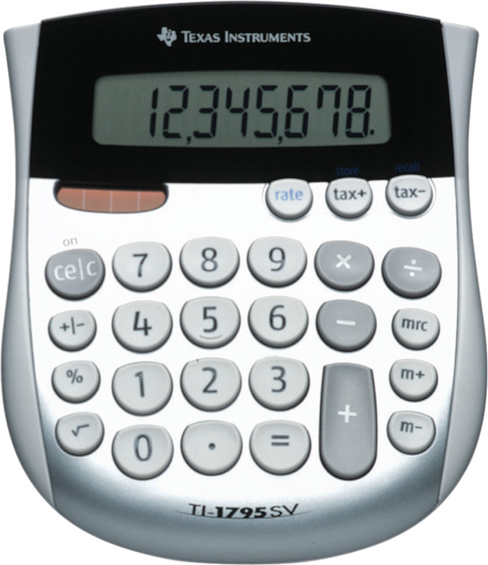 Texas Instruments Taschenrechner TI-1795 SV – 8-stellig, angewinkeltes LCD, Solar + Batterie, 118×138×26 mm