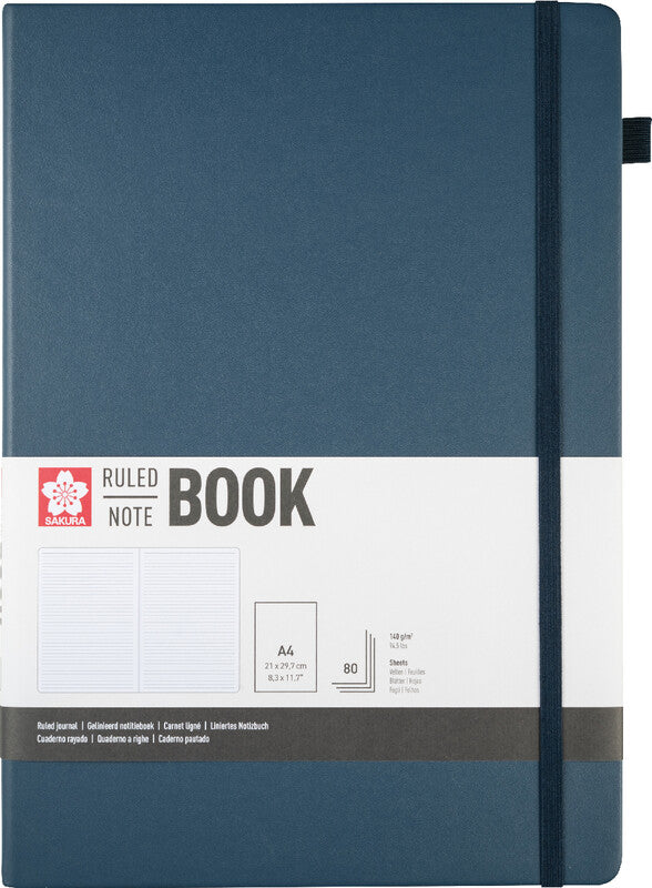 Sakura Notizbuch A4, liniert, Leimbindung, Karton, 160 Seiten, 140 g/m² – Indigo