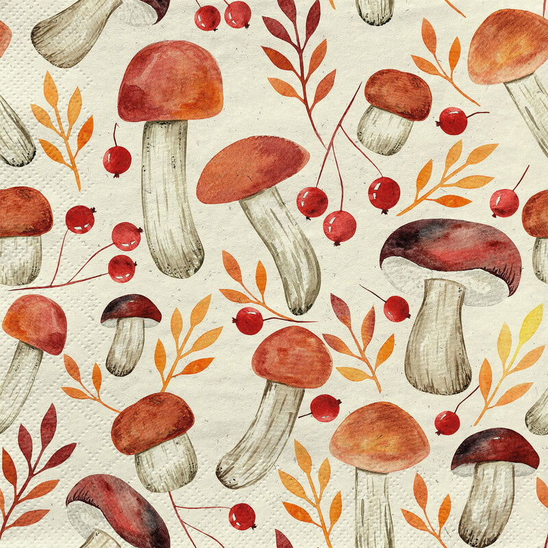 Fasana Servietten Herbstpilze – 33 × 33 cm – 2-lagig, Tissue – 20 Stk., FSC