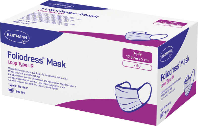 Hartmann Medizinmaske Foliodress Mask Comfort Loop Typ IIR Blau 170 × 95 mm – 50 Stück