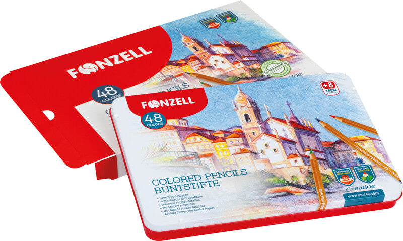 Fonzell Creative Farbstifte-Set – 48 Farben, rund, Mine Ø 3,3 mm, Metallschachtel