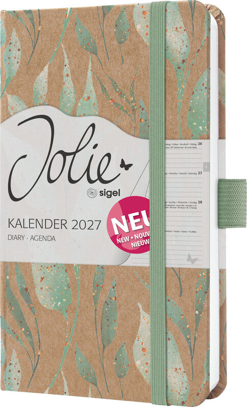 Sigel JOLIE Pure Agenda – 1 Woche/2 Seiten, gebunden, A6, 2027, Sparkle Leaves, FSC