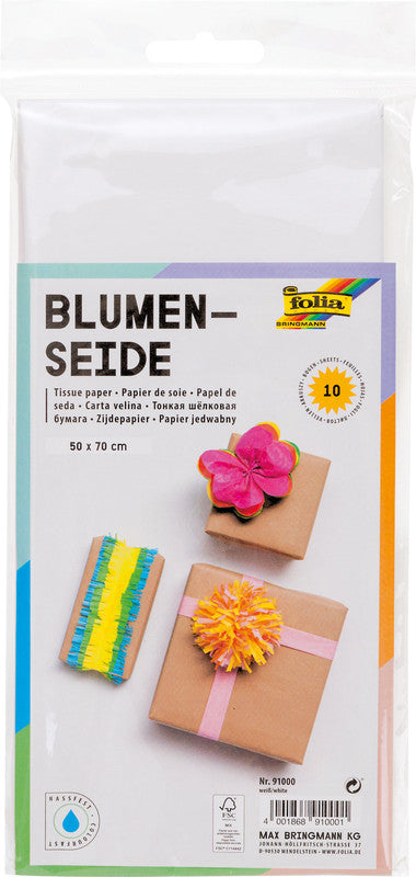 Folia Seidenpapier – 500 × 700 mm – 20 g/m² – weiss – 10 Blatt