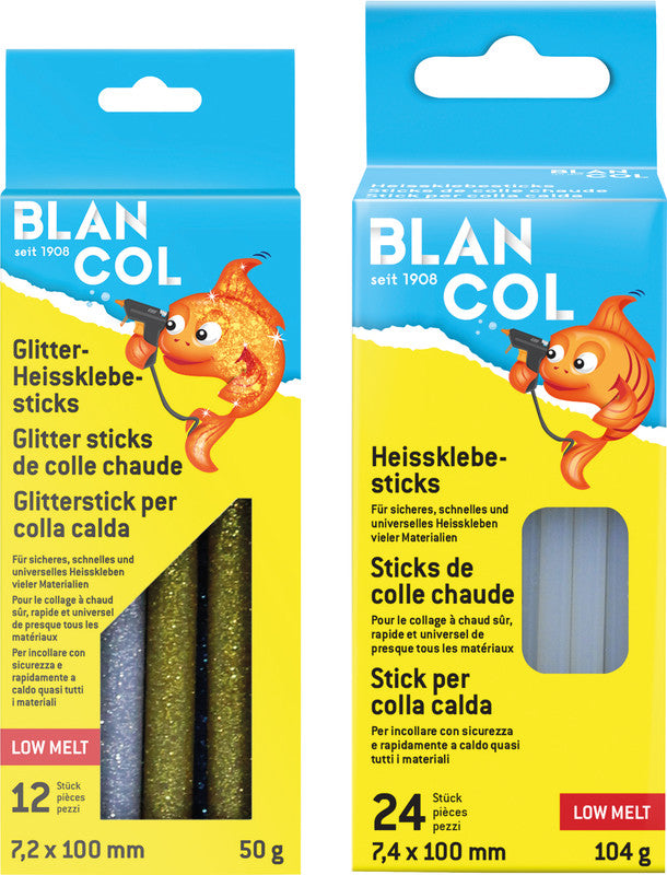 BLANCOL Heissklebepatronen Low Melt 105 °C – Ø 7,4 × 100 mm – 24 Stück – Weiss, geruchsarm – für Basteln