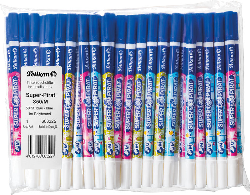 Pelikan Super Pirat Tintenlöscher – breit, blau, für Linkshänder, Packung, 50 Stk.