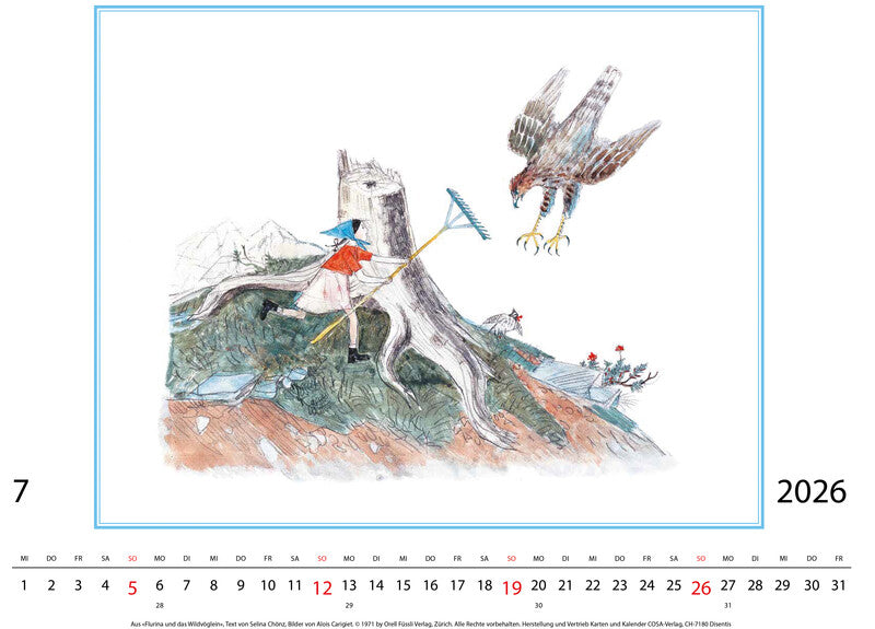 Cosa Kunstkalender Alois Carigiet Schellen-Ursli 2026 – 47 × 36 cm – d