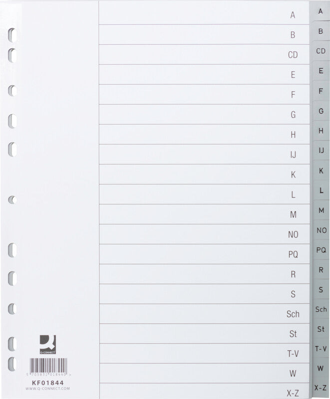 Q-Connect Register – für A4 überbreit, Kunststoff (PP), A–Z, 20-teilig, grau, 11-fach