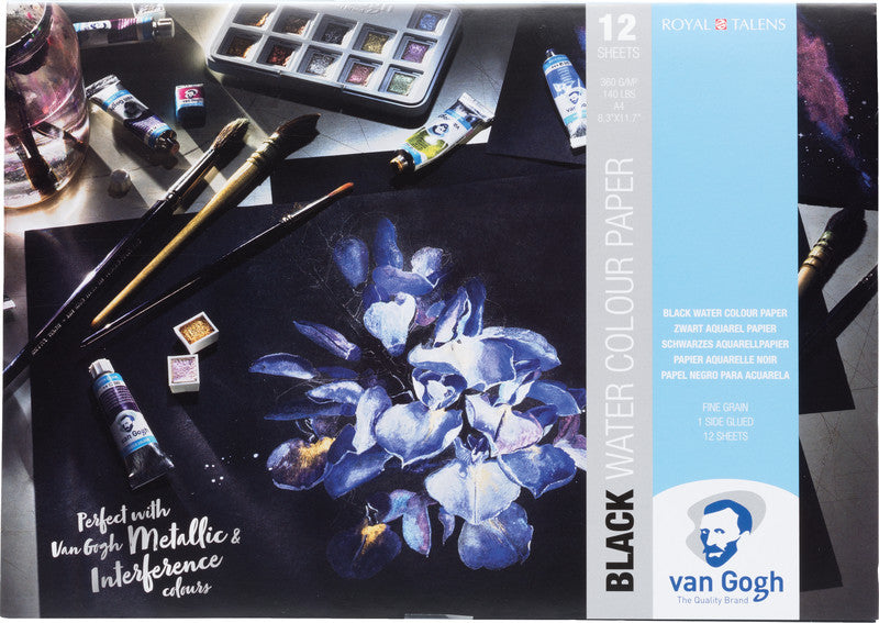 Van Gogh Aquarellblock, Papier, 21 × 29,7 cm, Schwarz, 12 Blatt