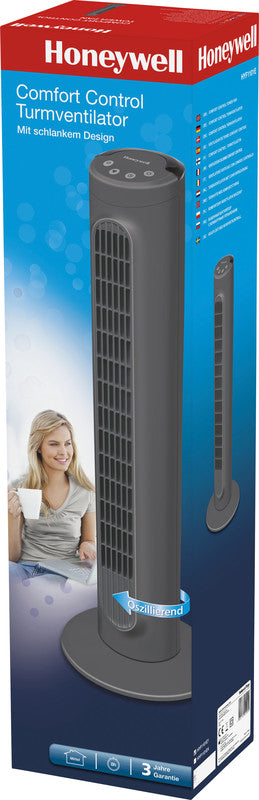 Honeywell Turmventilator Comfort Control HYF1101E4 – 36 W, 8 Stufen, oszillierend, Timer, 282 m³/h, 56 dB, Grau