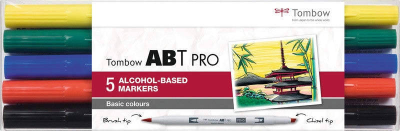Tombow Filzstifte ABT PRO Dual Brush Pen, Strichbreite 5,5 mm, 5 Farben