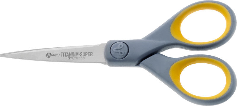 Westcott Universalschere Titanium Super – für Rechts- und Linkshänder, spitz, Softgrip, Kunststoff, gelb