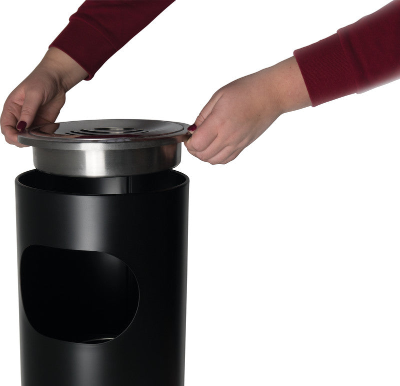 Helit Standascher – 13 l – Stahl, Schwarz – Gummibodenring, selbstlöschend, Löschkopf – Ø 249 × H 605 mm