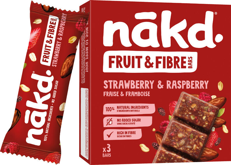 Nakd Energieriegel – Erdbeere & Himbeere, vegan, 3 × 44 g (132 g)