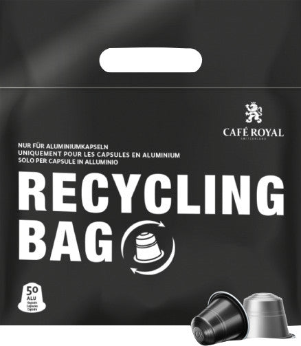 Café Royal Recycling-Beutel für Aluminium-Kaffeekapseln – Umweltfreundliche Verpackung, 1 Stück, Schwarz, Weiss