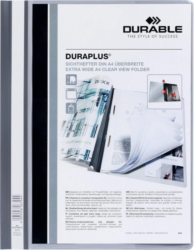 Durable Schnellhefter – A4+, Kunststoff, Grau, Beschriftungsfeld