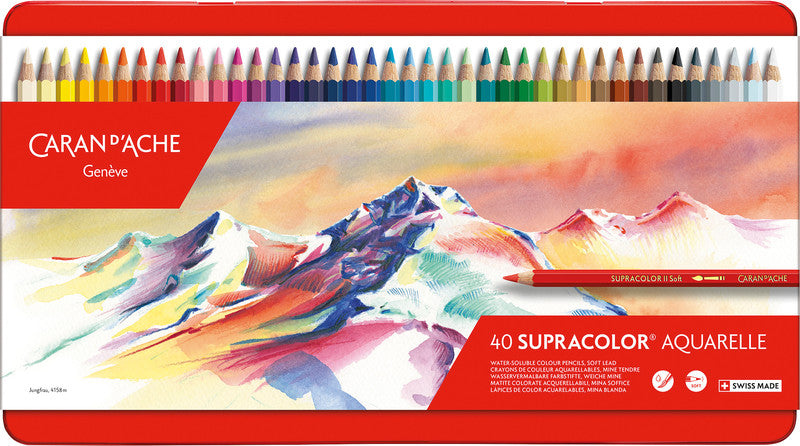 Caran d-Ache Caran d'Ache Aquarellfarbstifte Supracolor Soft – 40 Farben, im Metalletui, Ø 3,8 mm, FSC