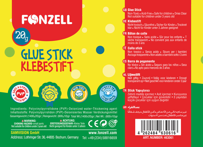 Fonzell Klebestift – permanent, transparent, lösemittelfrei, 20 g, für Papier, Fotos, Stoff u. a.