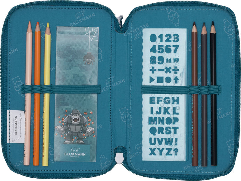 Beckmann Classic 1st Etui Triple, gefüllt, 27-teilig – Jungle Game – Kunststoff – 13 × 20,5 × 7 cm