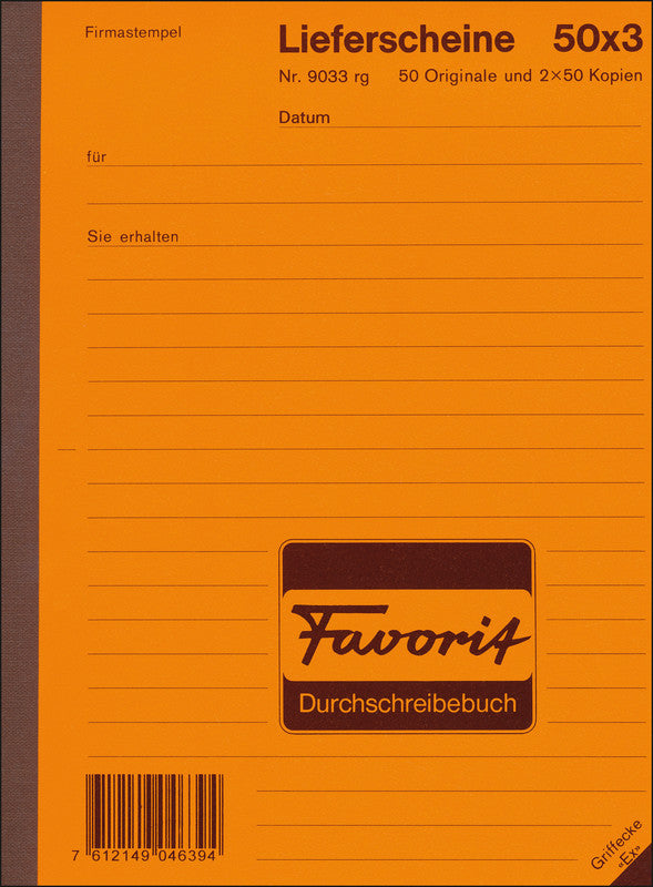 Favorit Formularblock – Lieferscheine, Deutsch, 50 Blatt, A5