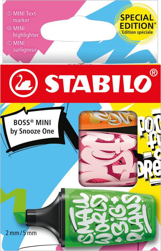 STABILO BOSS Textmarker Mini Set 3 Farben – Keilspitze, 2–5 mm